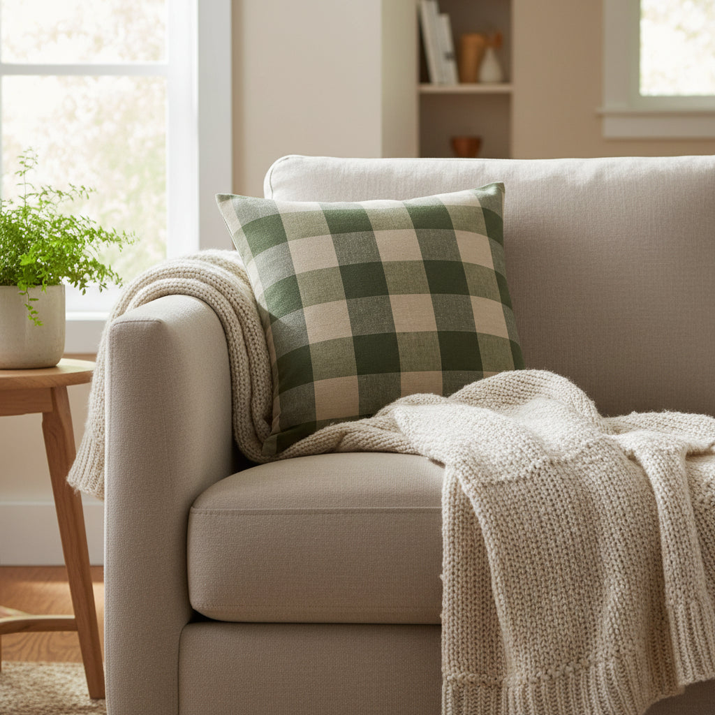 Indaba Hawthorne Green Gingham Cushion 01-9060