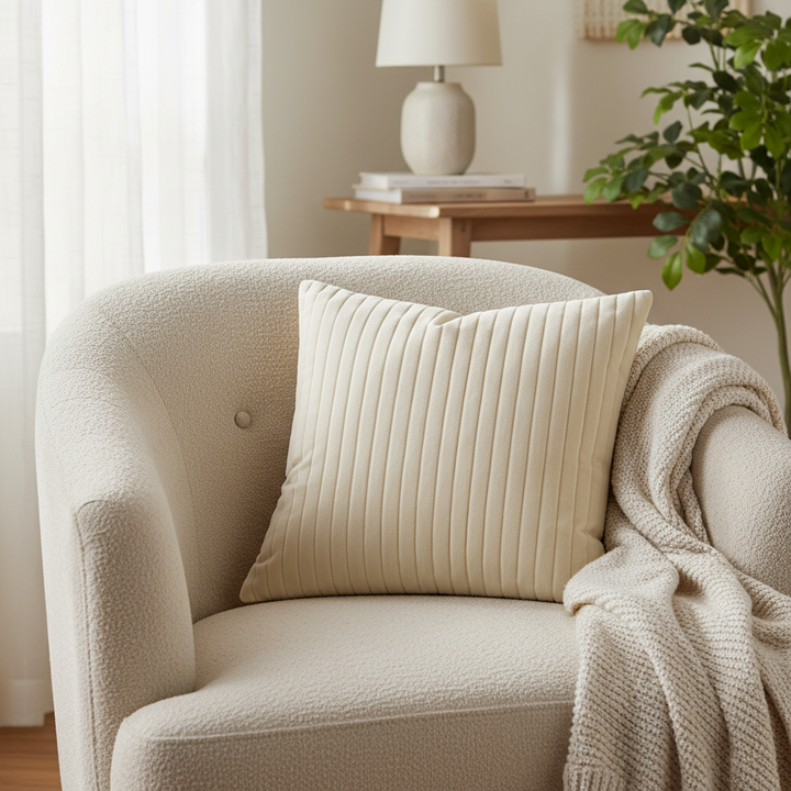 Indaba Velvet Stripe Cushion - Ivory 01-8894