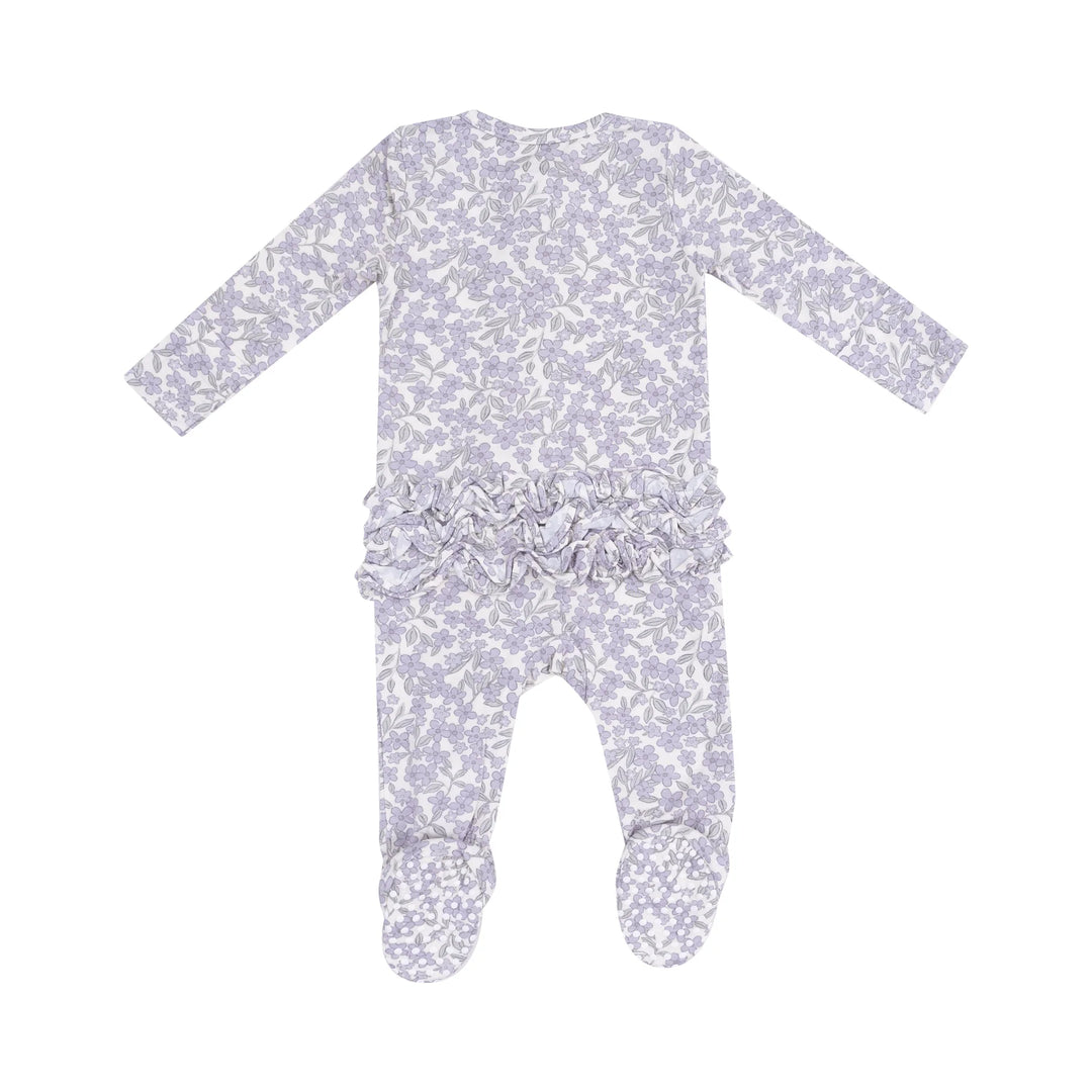 Angel Dear Ruffled 2 Way Zipper Footie   653-S25-FMN   Forget Me Not Floral