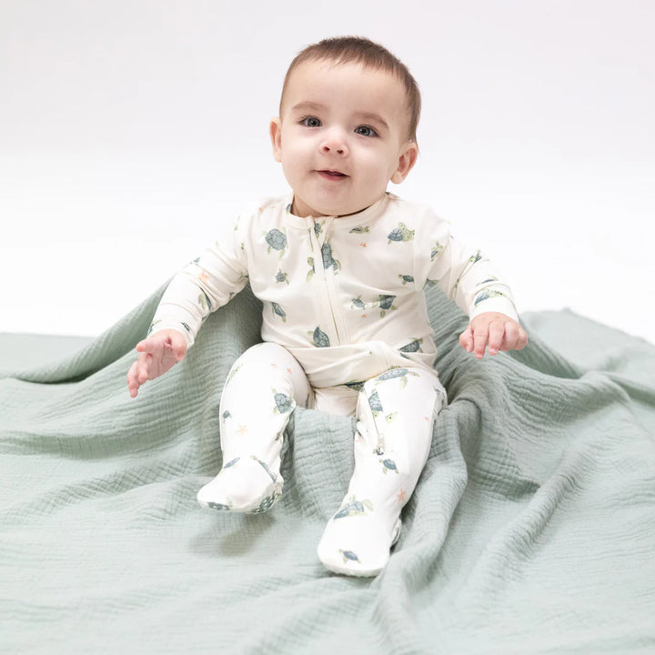 Angel Dear Baby Boy Zipper Footie  651-S26-STT1  Sea Turtles