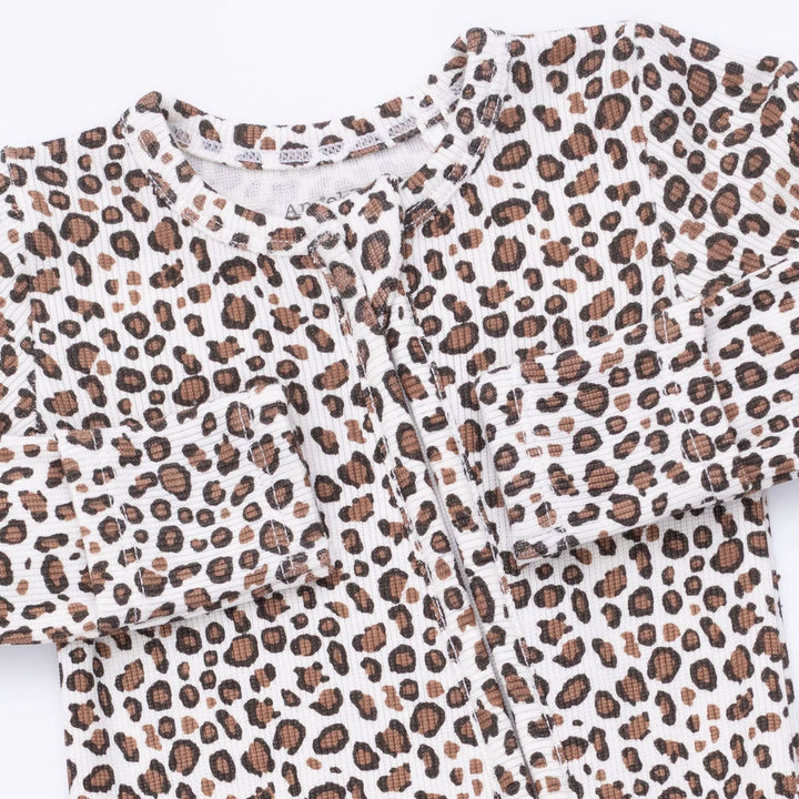 Angel Dear Baby Girl 2 Way Zipper Footie   653-F26-LPR   Leopard Rib