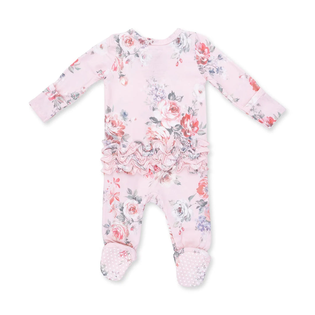 Angel Dear Baby 2 Way Ruffle Back Zipper Footie   653-F26-PRB   Painterly Rose Bouquets