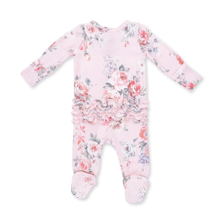 Angel Dear Baby 2 Way Ruffle Back Zipper Footie   653-F26-PRB   Painterly Rose Bouquets
