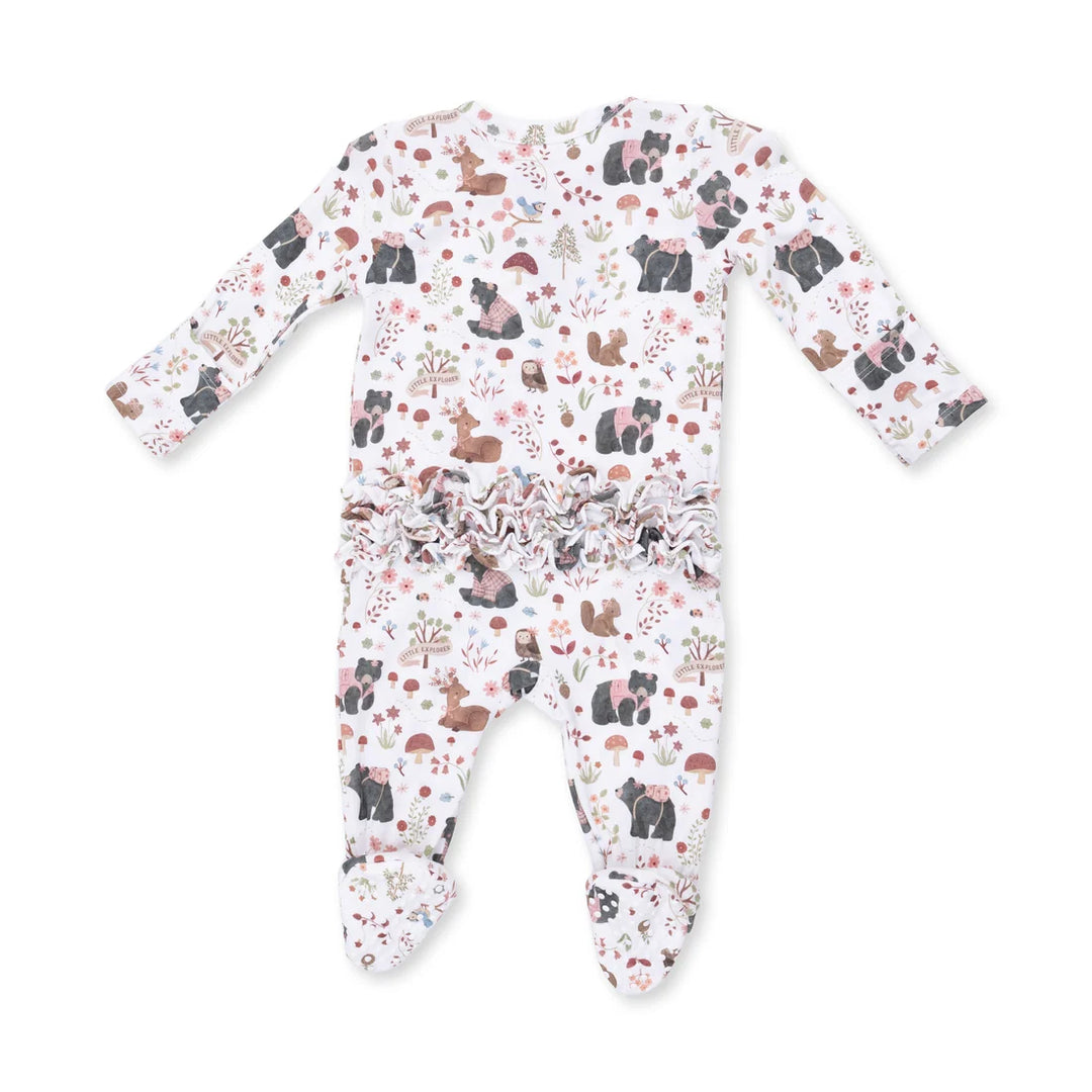 Angel Dear Baby 2 Way Ruffle Back Zipper Footie   653-F26-SWP   South. Woodland Animals Pink
