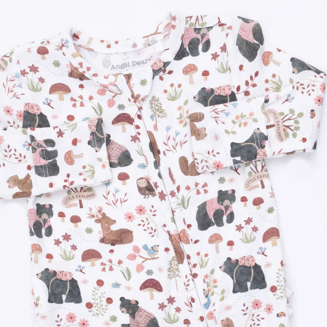 Angel Dear Baby 2 Way Ruffle Back Zipper Footie   653-F26-SWP   South. Woodland Animals Pink