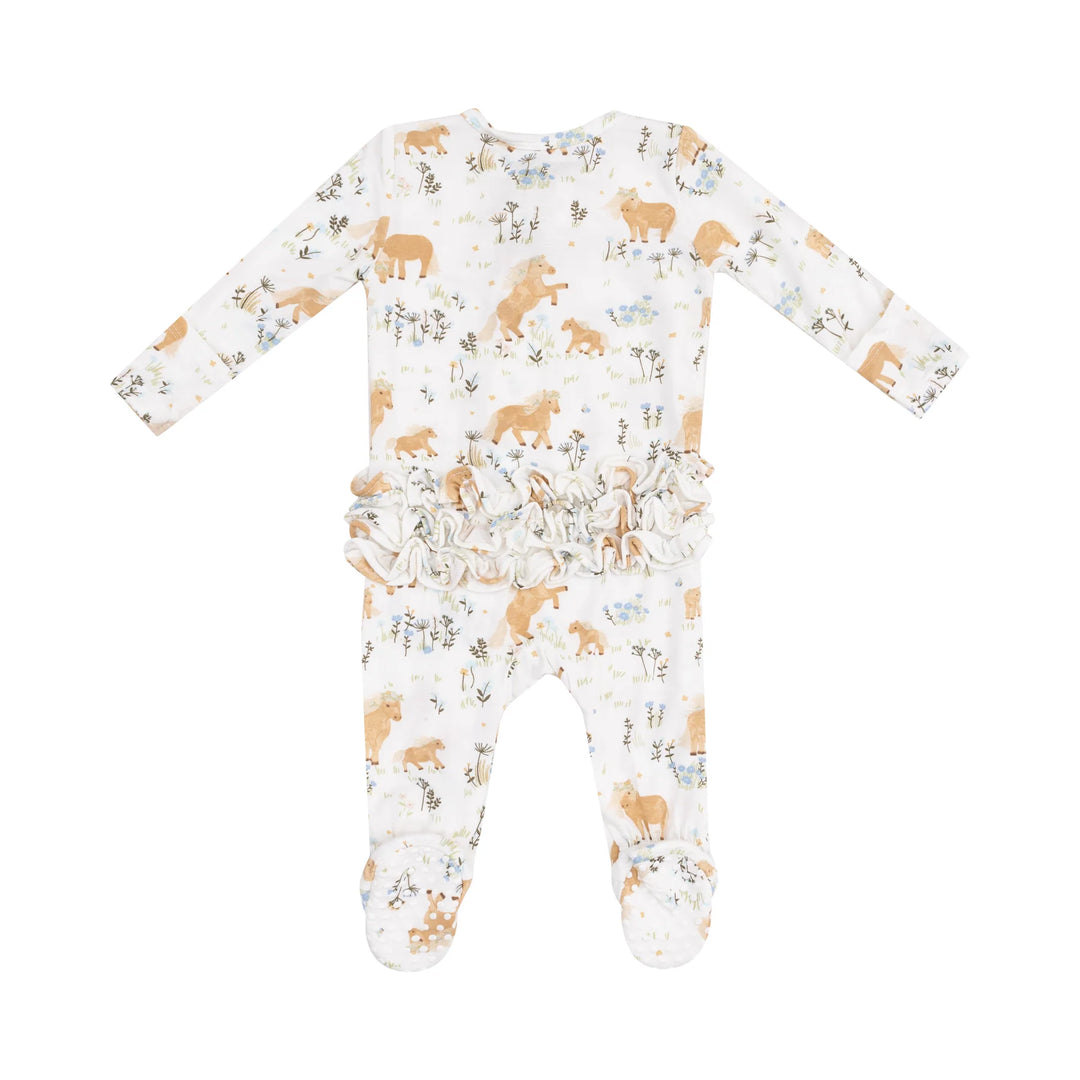 Angel Dear Ruffled 2 Way Zipper Footie   653-S25-PPO   Pretty Ponies