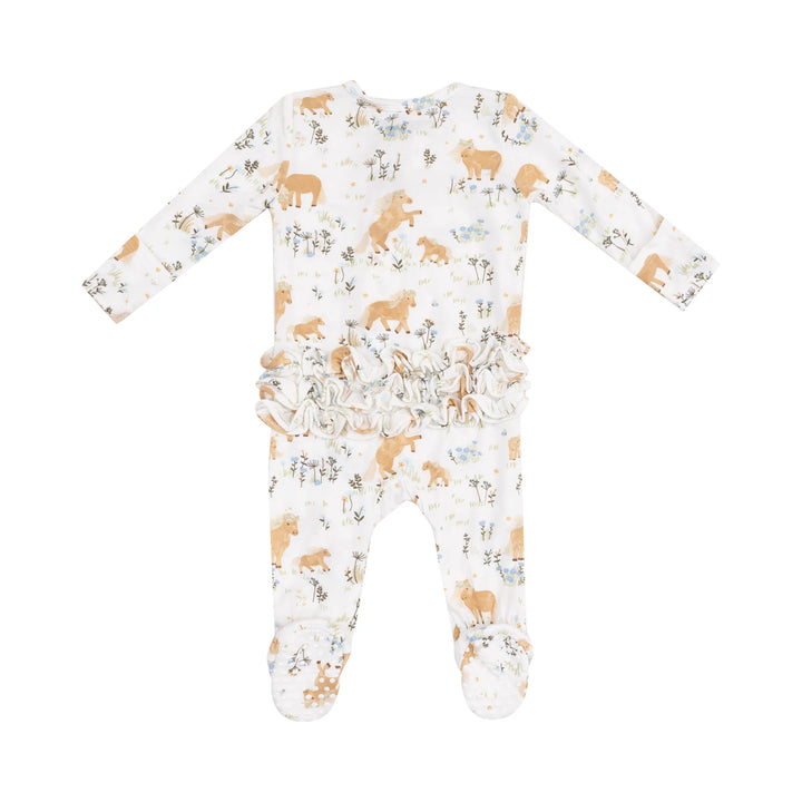 Angel Dear Ruffled 2 Way Zipper Footie   653-S25-PPO   Pretty Ponies