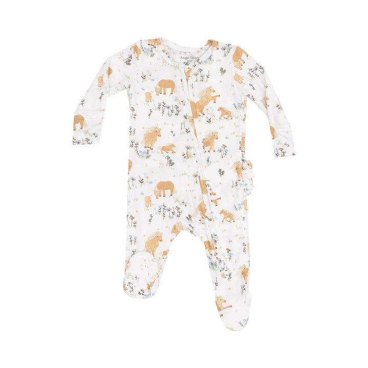 Angel Dear Ruffled 2 Way Zipper Footie   653-S25-PPO   Pretty Ponies
