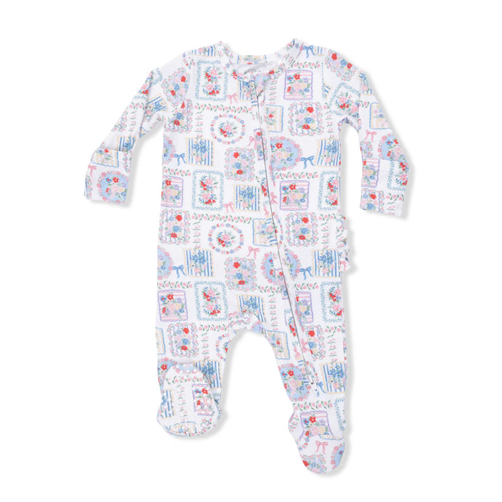 Angel Dear Baby Girl Zipper Footie  653-S26-JFP1  Julep's Floral Patchwork