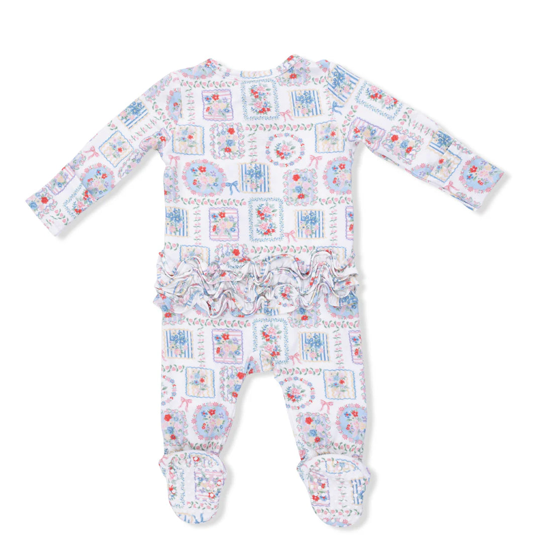 Angel Dear Baby Girl Zipper Footie  653-S26-JFP1  Julep's Floral Patchwork