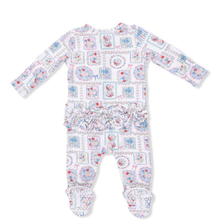 Angel Dear Baby Girl Zipper Footie  653-S26-JFP1  Julep's Floral Patchwork