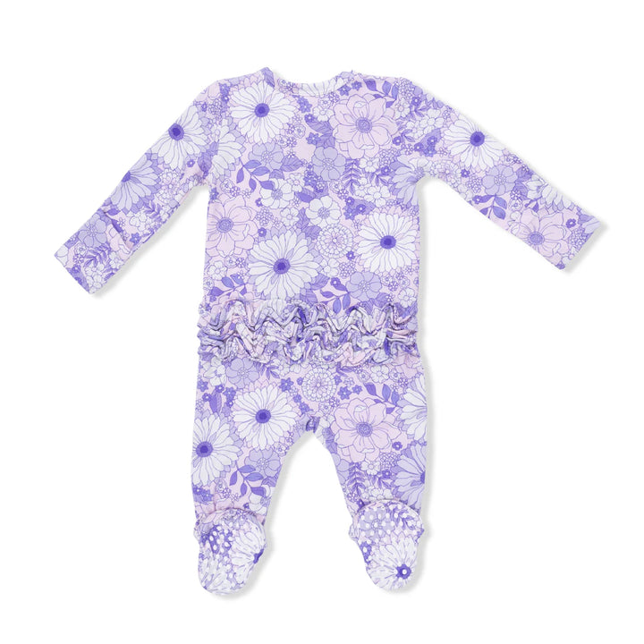 Angel Dear Baby Girl Zipper Footie  653-S26-LLF  Lacy Lavender Floral