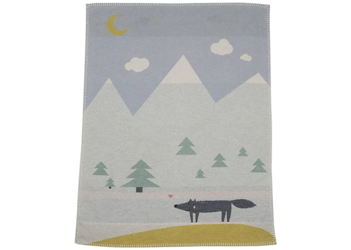 Fussenegger Lili Baby Blanket  DF-66462179  Wolf w Embroidery -  Light Blue