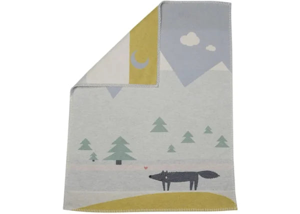 Fussenegger Lili Baby Blanket  DF-66462179  Wolf w Embroidery -  Light Blue