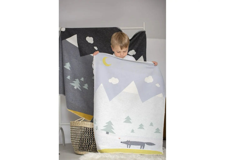 Fussenegger Lili Baby Blanket  DF-66462179  Wolf w Embroidery -  Light Blue