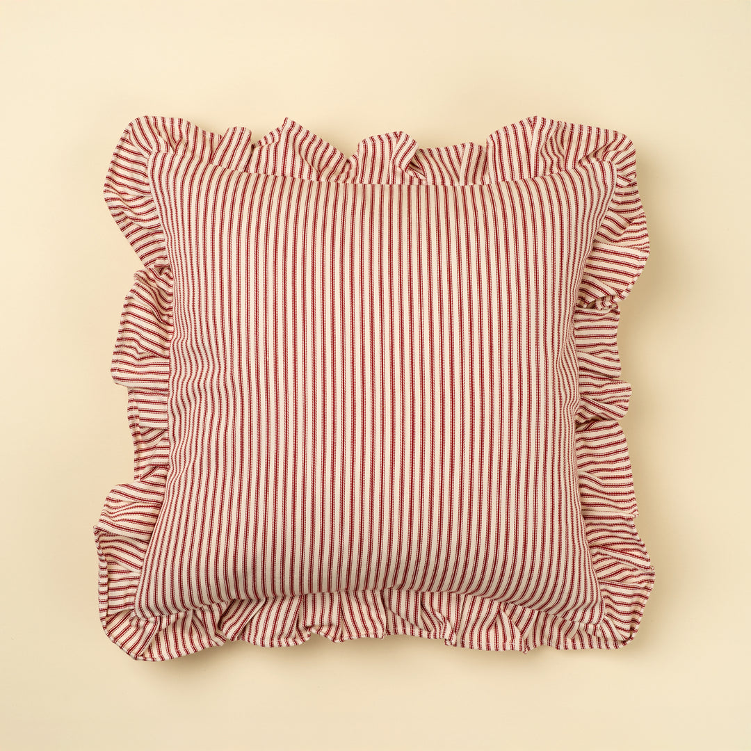 Indaba Red Ruffle Ticking 20"x20" Cushion 01-9122