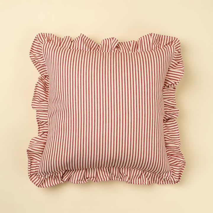 Indaba Red Ruffle Ticking 20"x20" Cushion 01-9122
