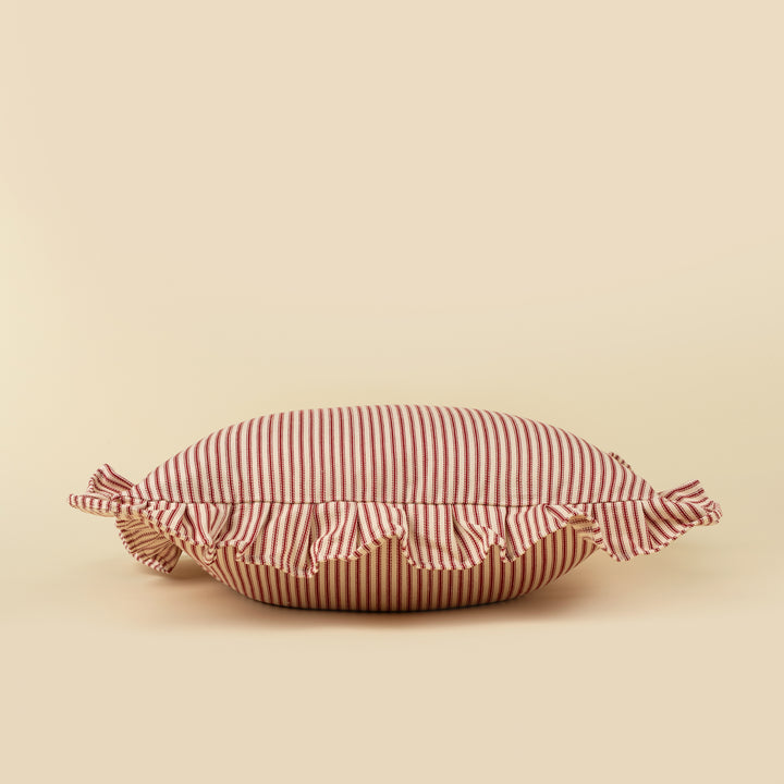 Indaba Red Ruffle Ticking 20"x20" Cushion 01-9122
