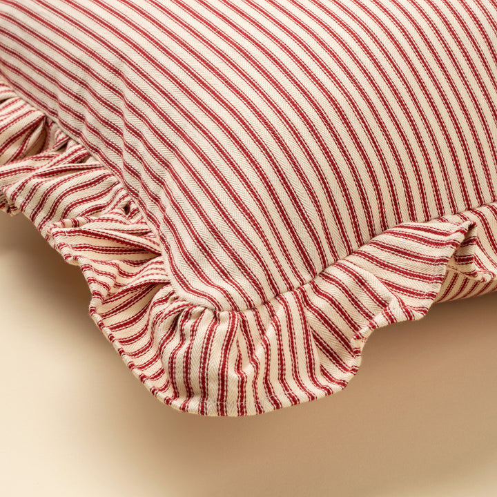 Indaba Red Ruffle Ticking 20"x20" Cushion 01-9122