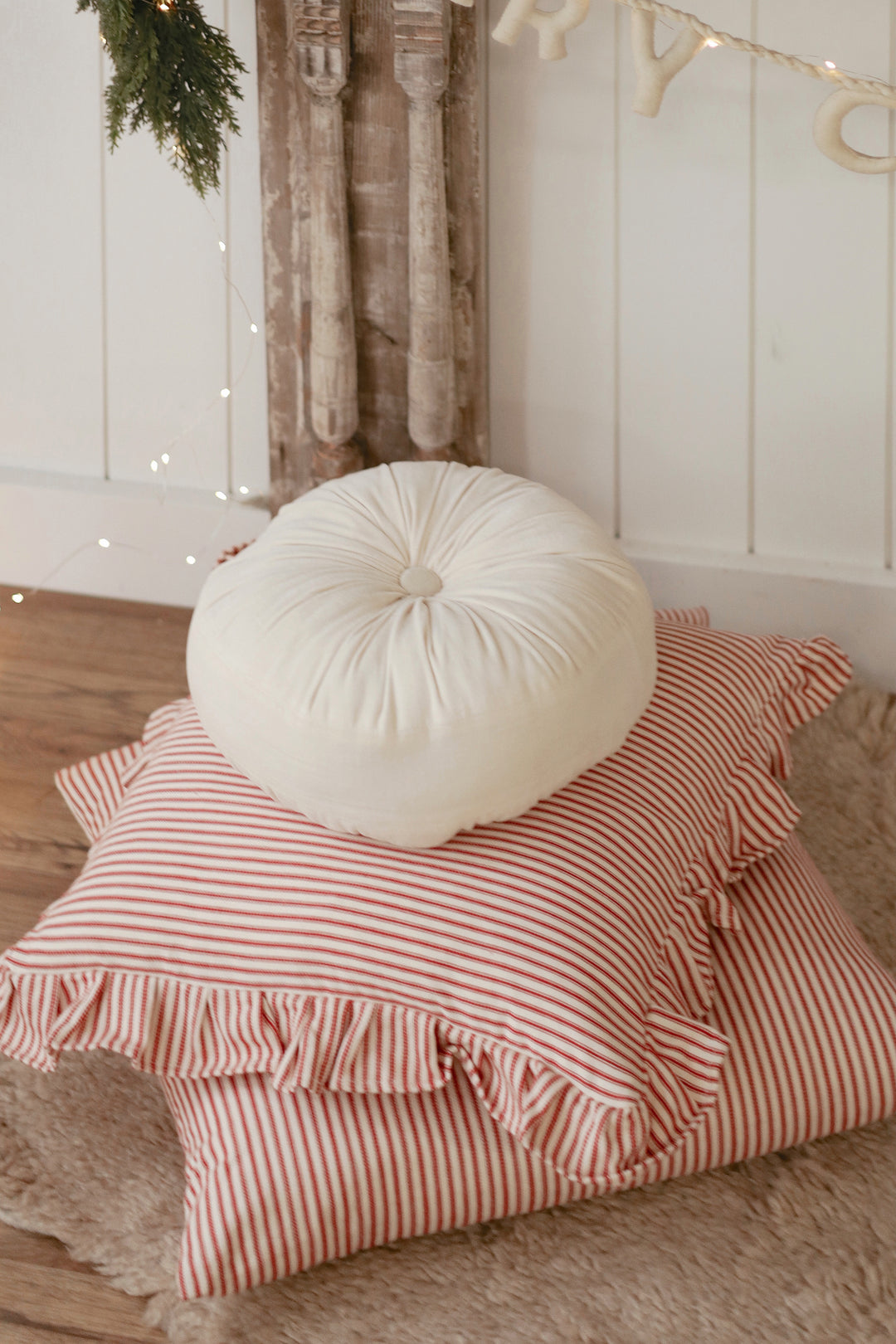 Indaba Red Ruffle Ticking 20"x20" Cushion 01-9122