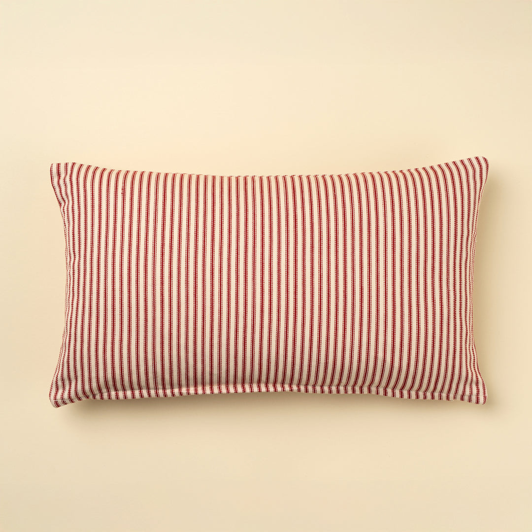 Indaba 21"x12" Red Ticking Cushion 01-9121