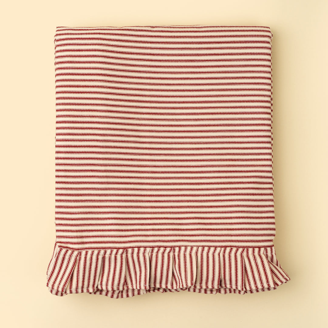 Indaba Red Ruffle Ticking Tablecloth 4-6273