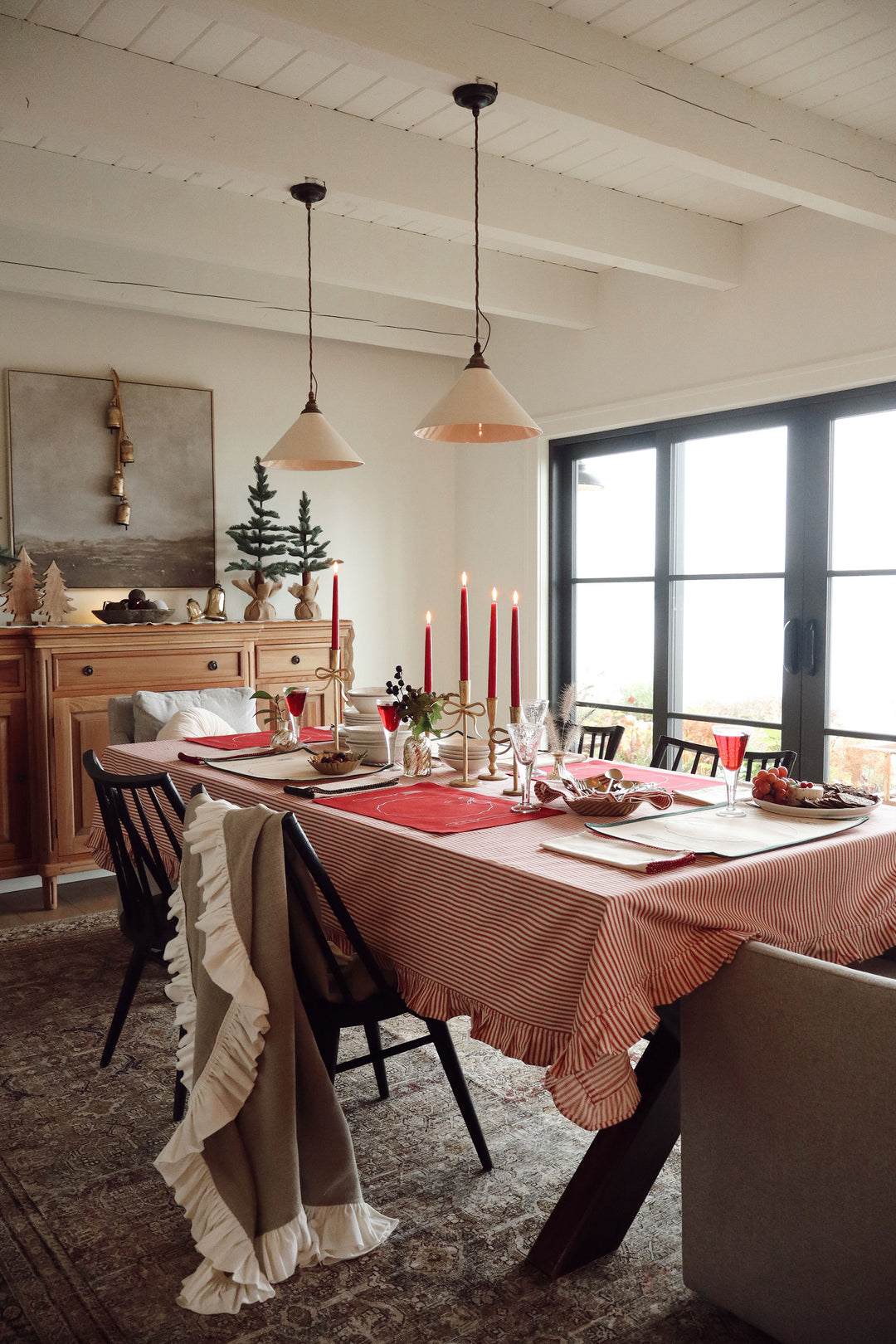 Indaba Red Ruffle Ticking Tablecloth 4-6273