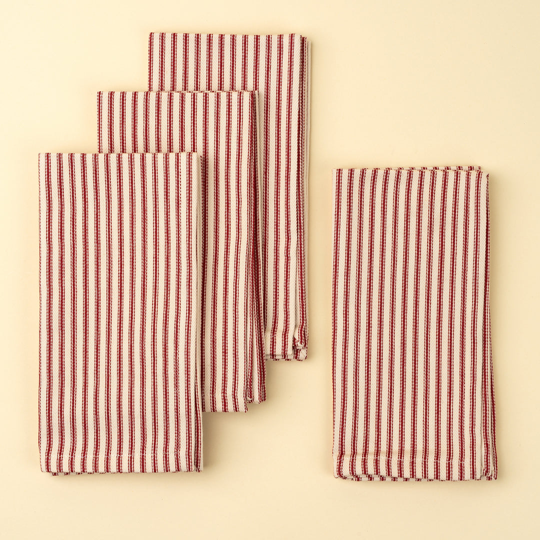 Indaba Red Ticking Napkin Set/4 4-6275