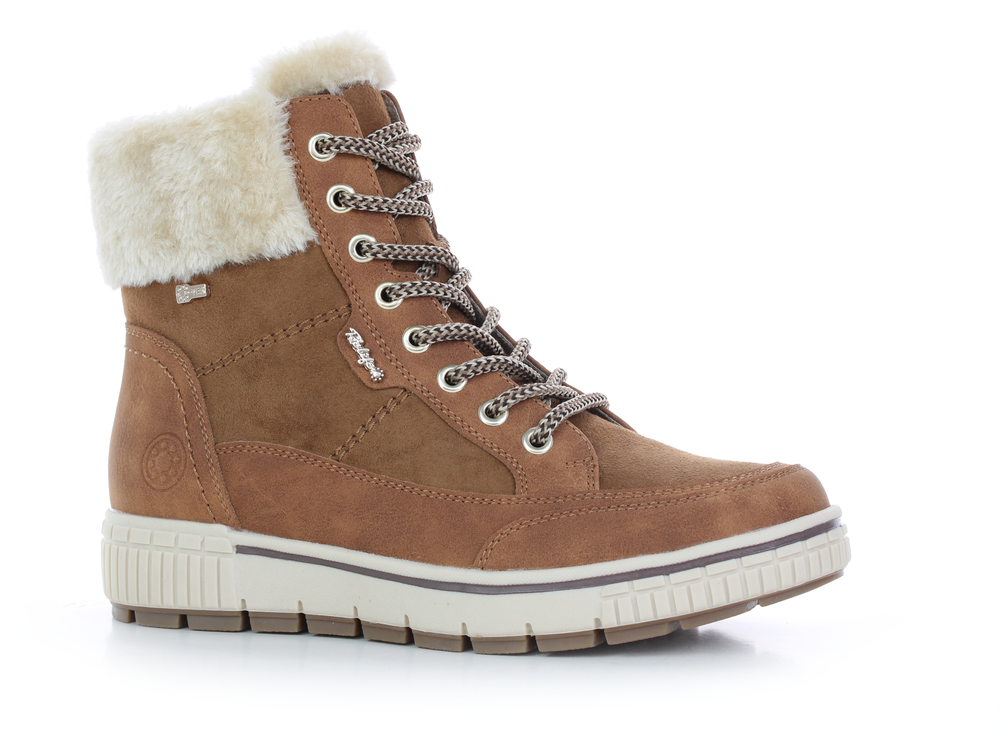 Relife Ankle Boot with Faux Fur Collar  -  Cognac