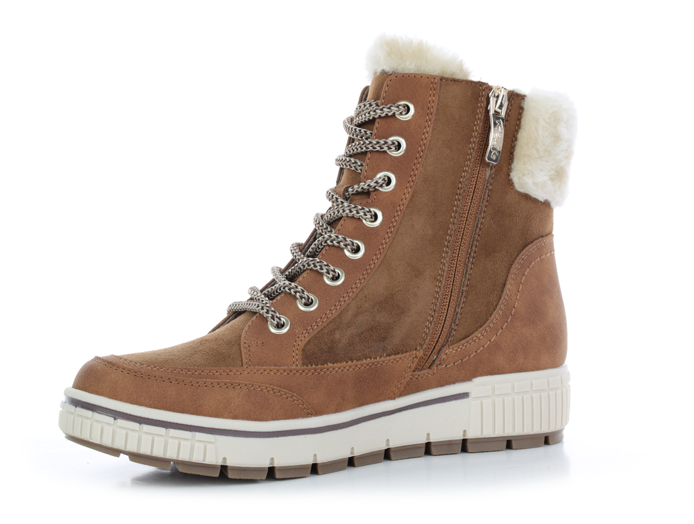 Relife Ankle Boot with Faux Fur Collar  -  Cognac