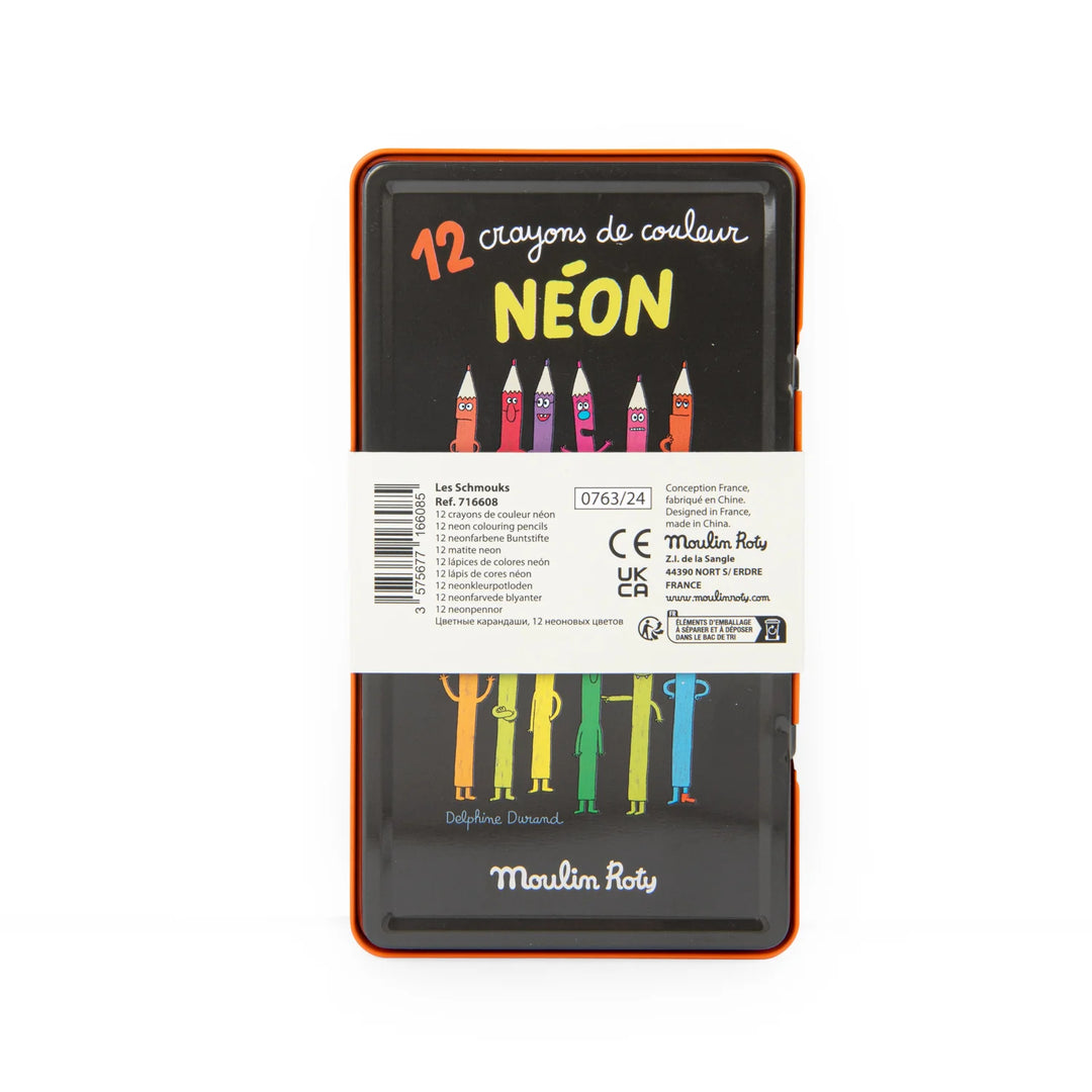 Moulin Roty Les Schmouks 12 Neon Colouring Pencils   716608