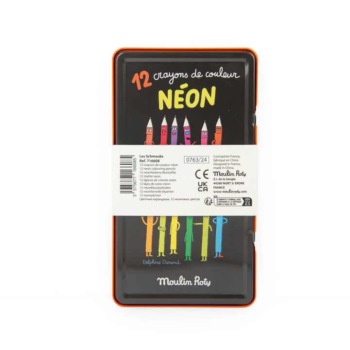Moulin Roty Les Schmouks 12 Neon Colouring Pencils   716608