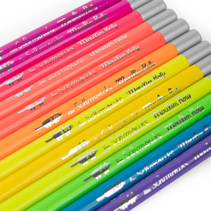 Moulin Roty Les Schmouks 12 Neon Colouring Pencils   716608