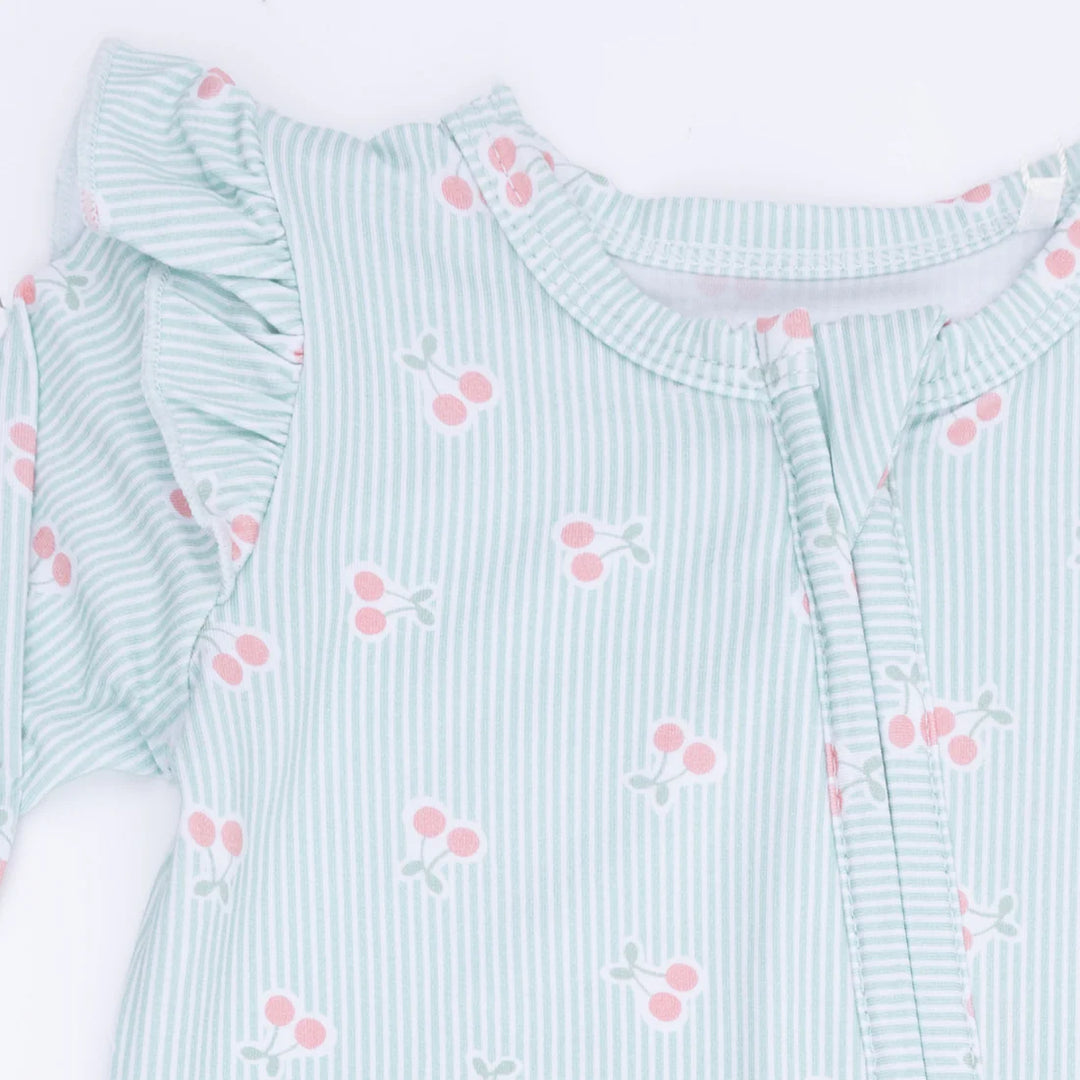 Angel Dear Baby 2 Way Zipper Footie With Ruffle   726-S26-CHS    Tiny Cherry Stripe