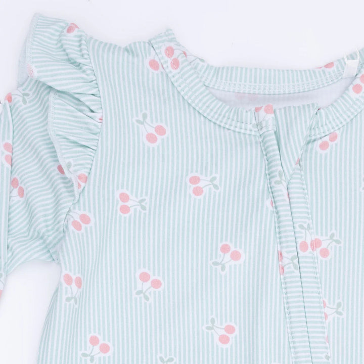 Angel Dear Baby 2 Way Zipper Footie With Ruffle   726-S26-CHS    Tiny Cherry Stripe