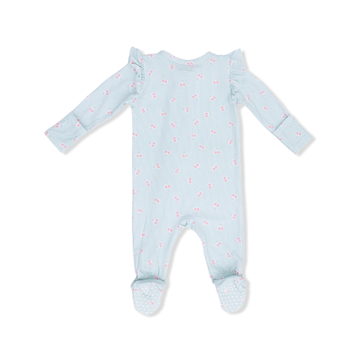 Angel Dear Baby 2 Way Zipper Footie With Ruffle   726-S26-CHS    Tiny Cherry Stripe