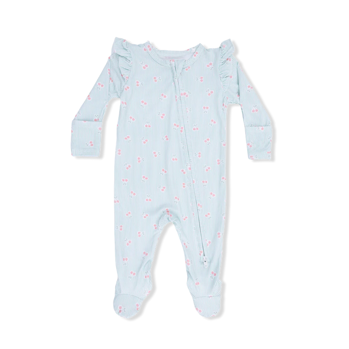 Angel Dear Baby 2 Way Zipper Footie With Ruffle   726-S26-CHS    Tiny Cherry Stripe