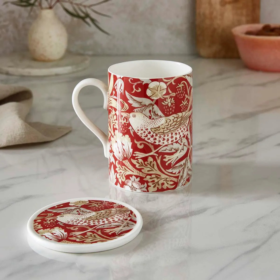 Spode Strawberry Thief Mug and Coaster Set  9273XG  Indian Red