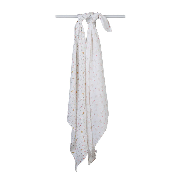 Lulujo Cotton Muslin Swaddles 2 Pk.   Kitty & Flower   LJ172