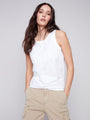 Charlie B Tank Top with Twisted Front  C1365  White