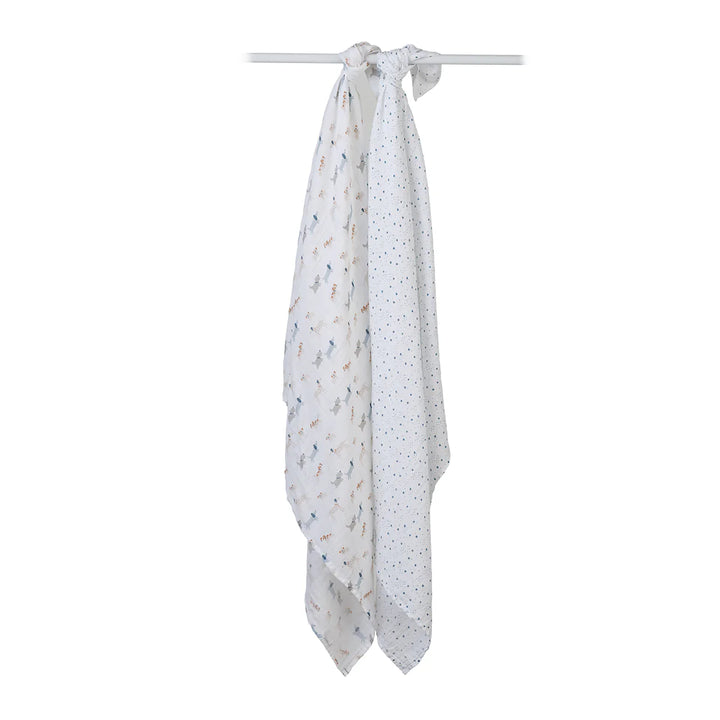 Lulujo Cotton Muslin Swaddles 2 Pk.   Puppy & Stars   LJ171