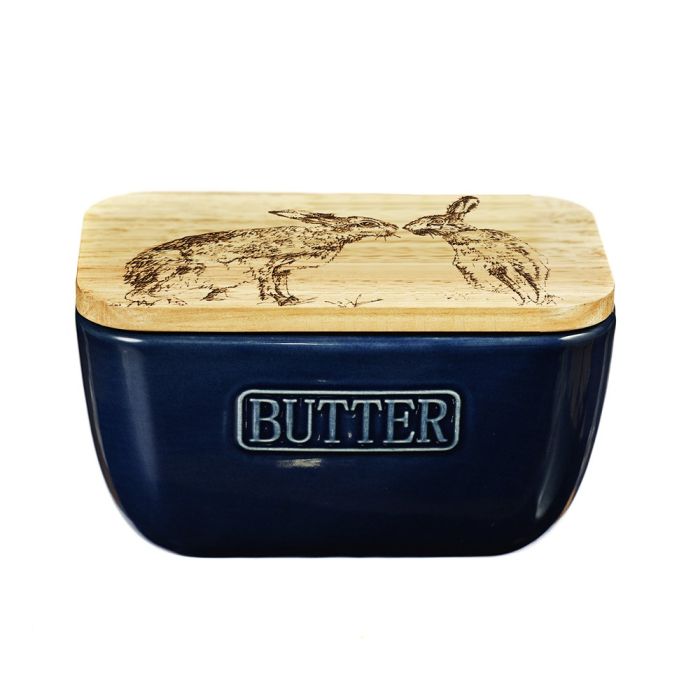 Selbrae Kissing Hares Butter Dish - Blue