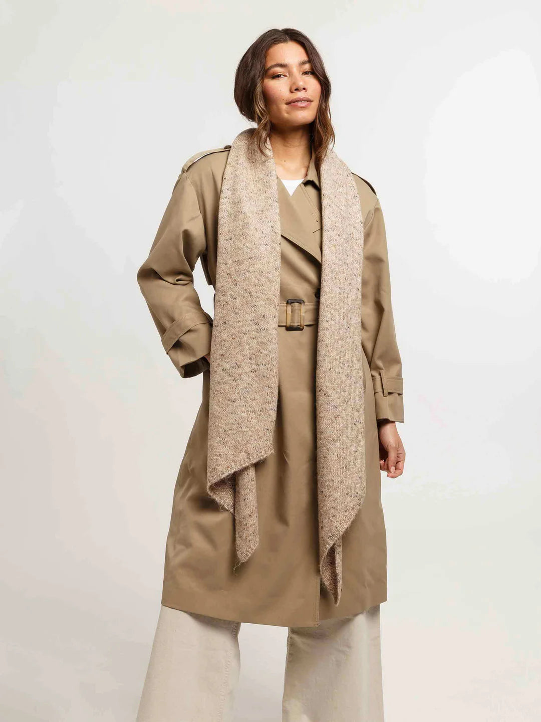 Fraas Knit Bias Cut Scarf with Glitter  667107-187  Cafe Au Lait