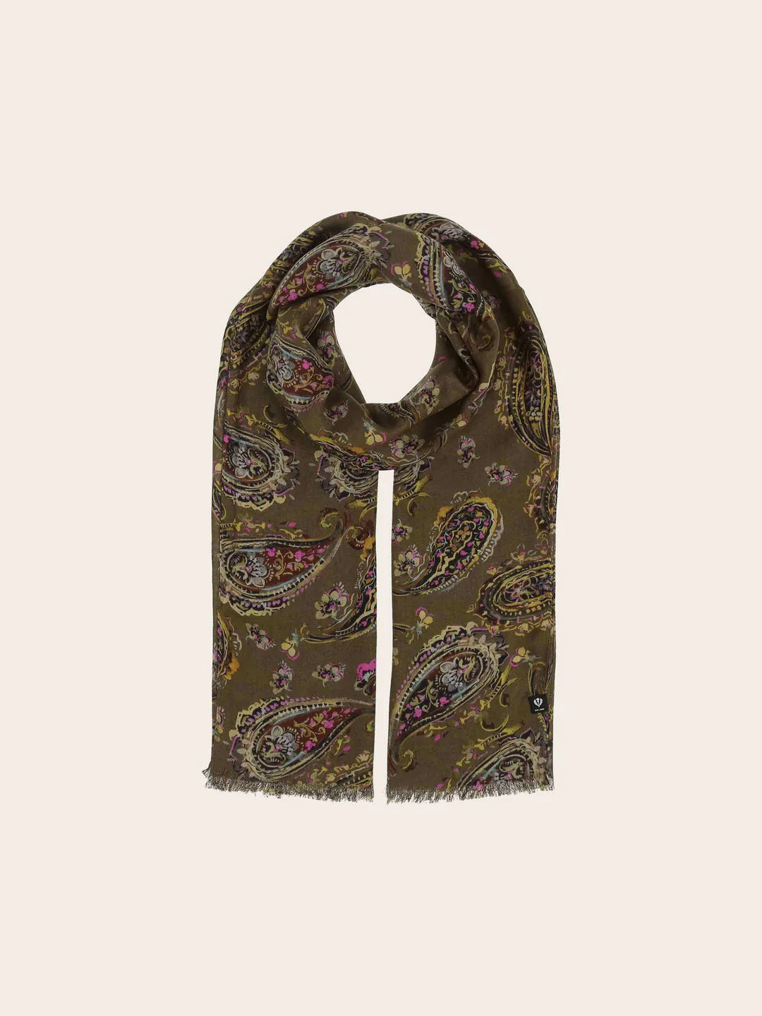 Fraas Scarf with Paisley Print  645030-753 Safari Green