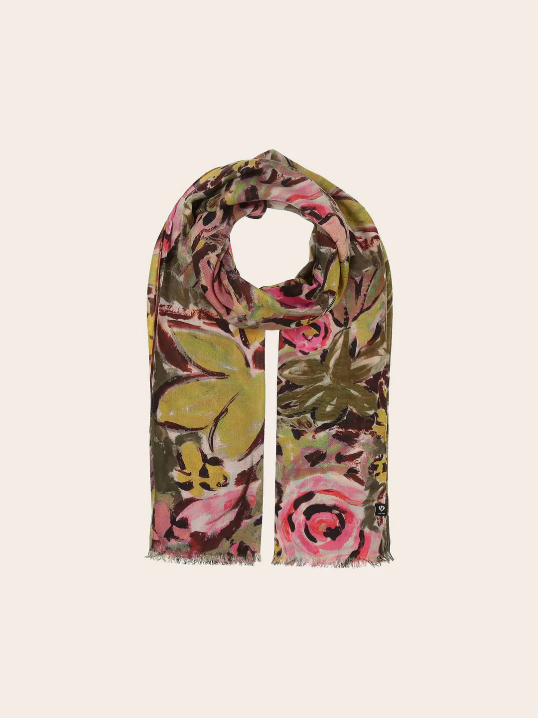 Fraas Scarf with Floral Print  645029-753  Safari Green
