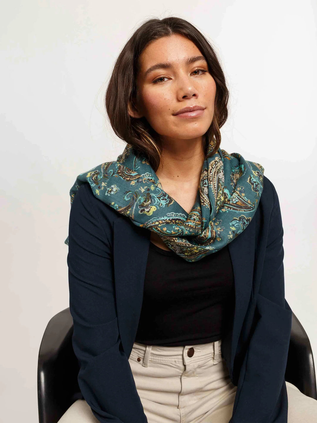 Fraas Scarf with Paisley Print  645030-652 Crystal Teal