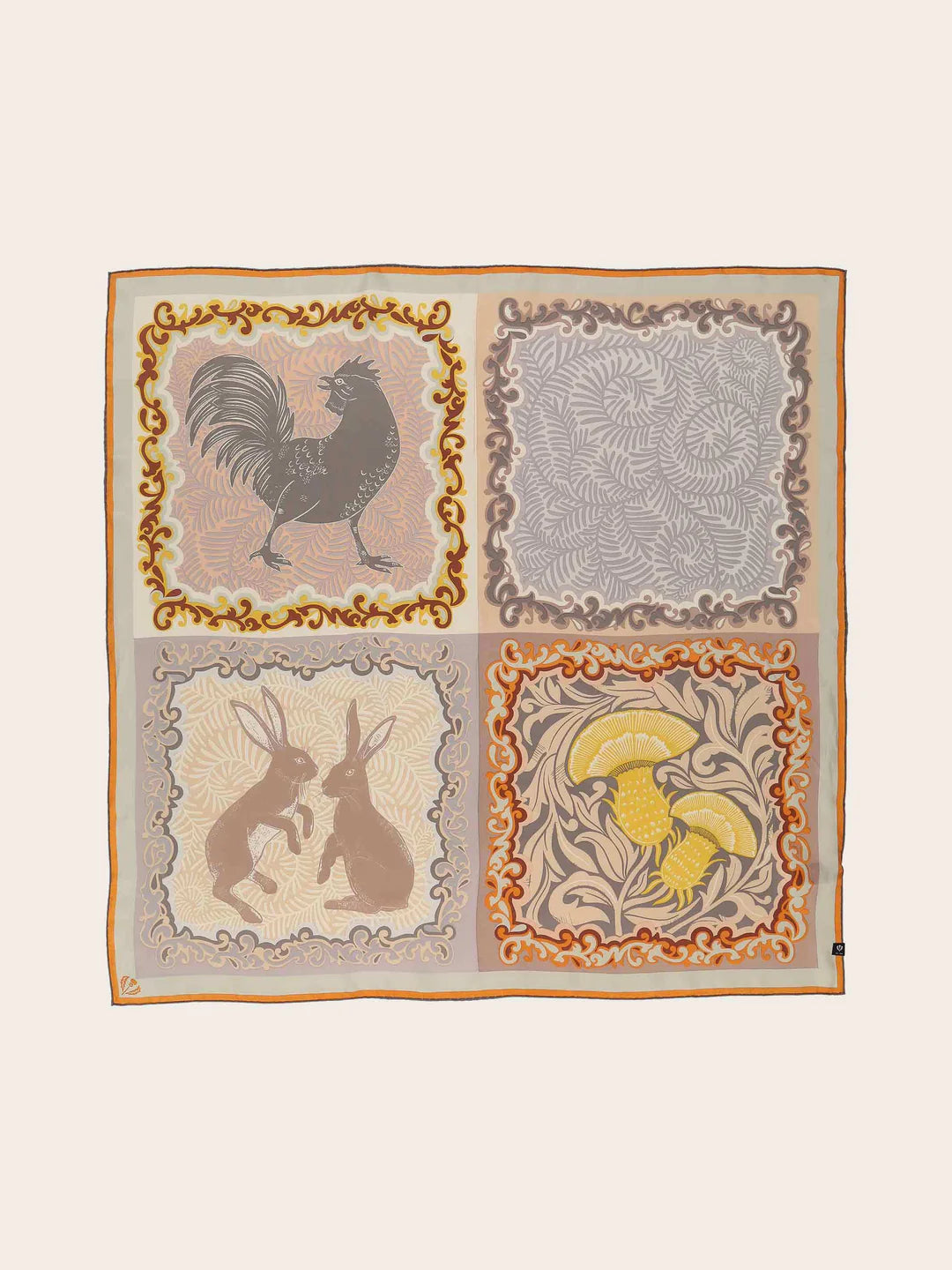 Fraas Silk Square with Rustic Animal and Plant Print  632030-940