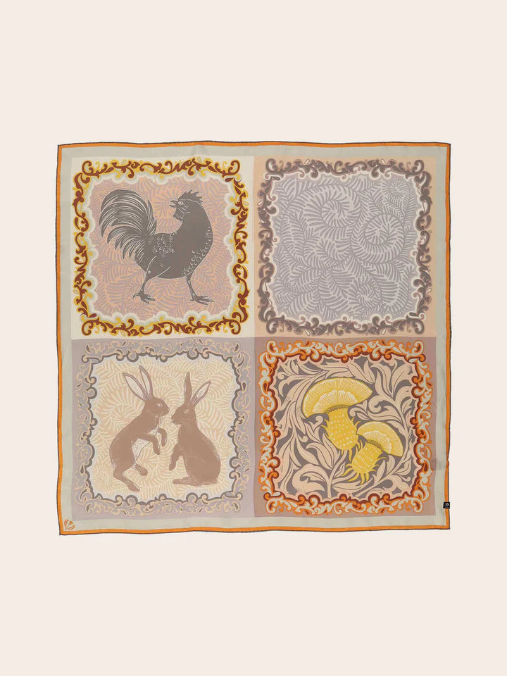 Fraas Silk Square with Rustic Animal and Plant Print  632030-940