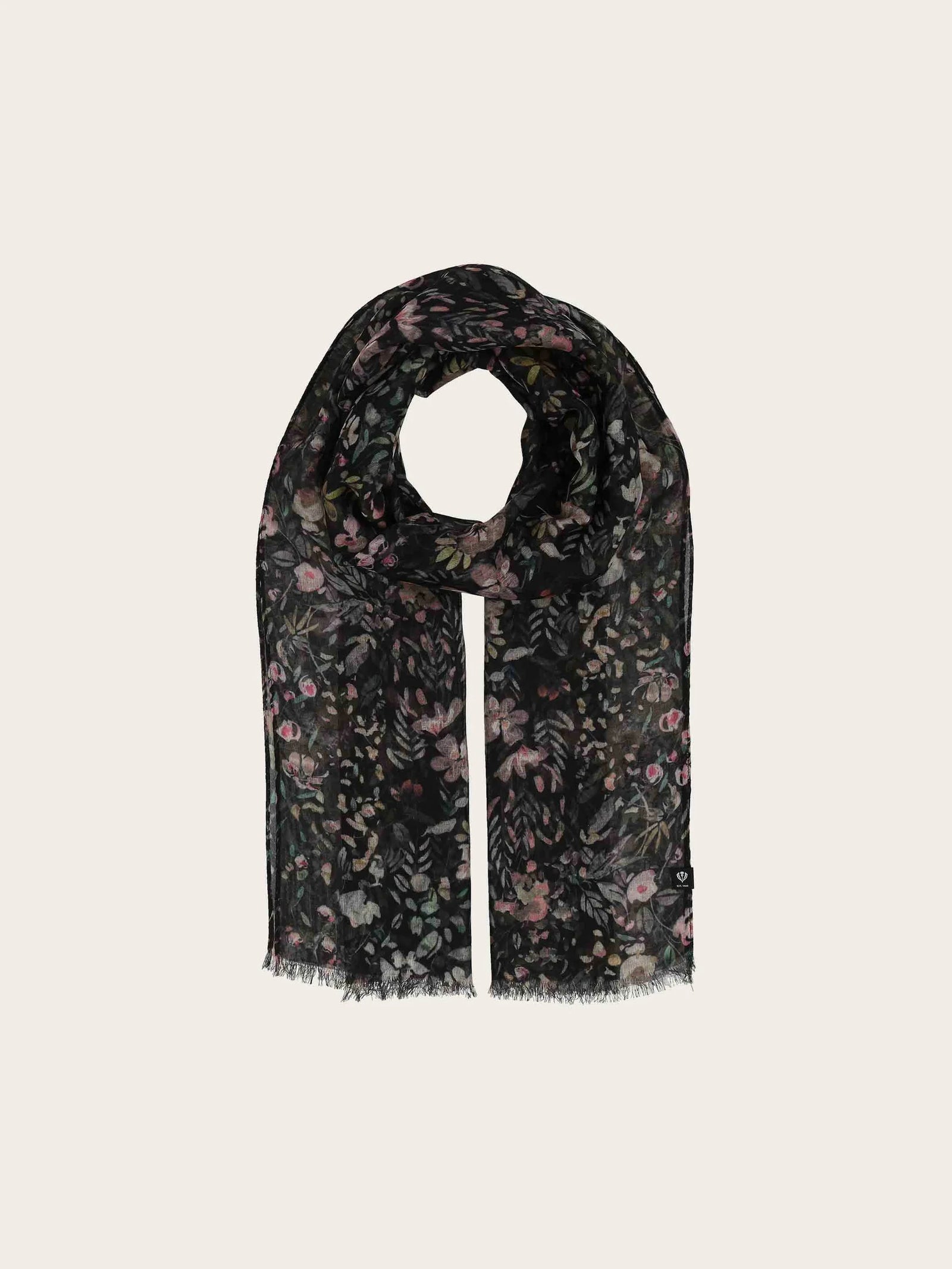 Fraas Scarf with Delicate Flower Design  640016-990  Black