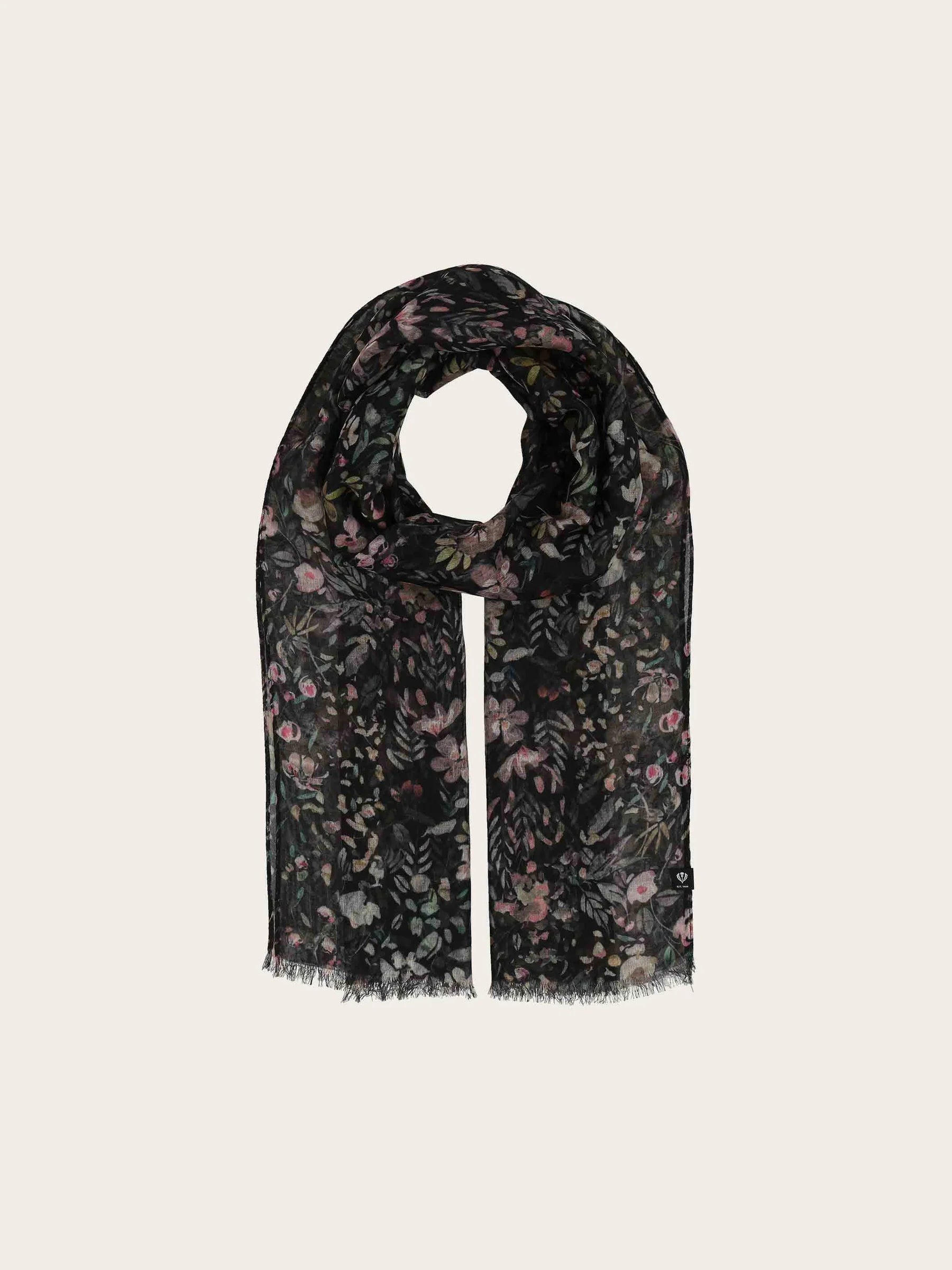 Fraas Scarf with Delicate Flower Design  640016-990  Black